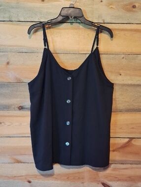 Black Button-Front Spaghetti Strap Cami